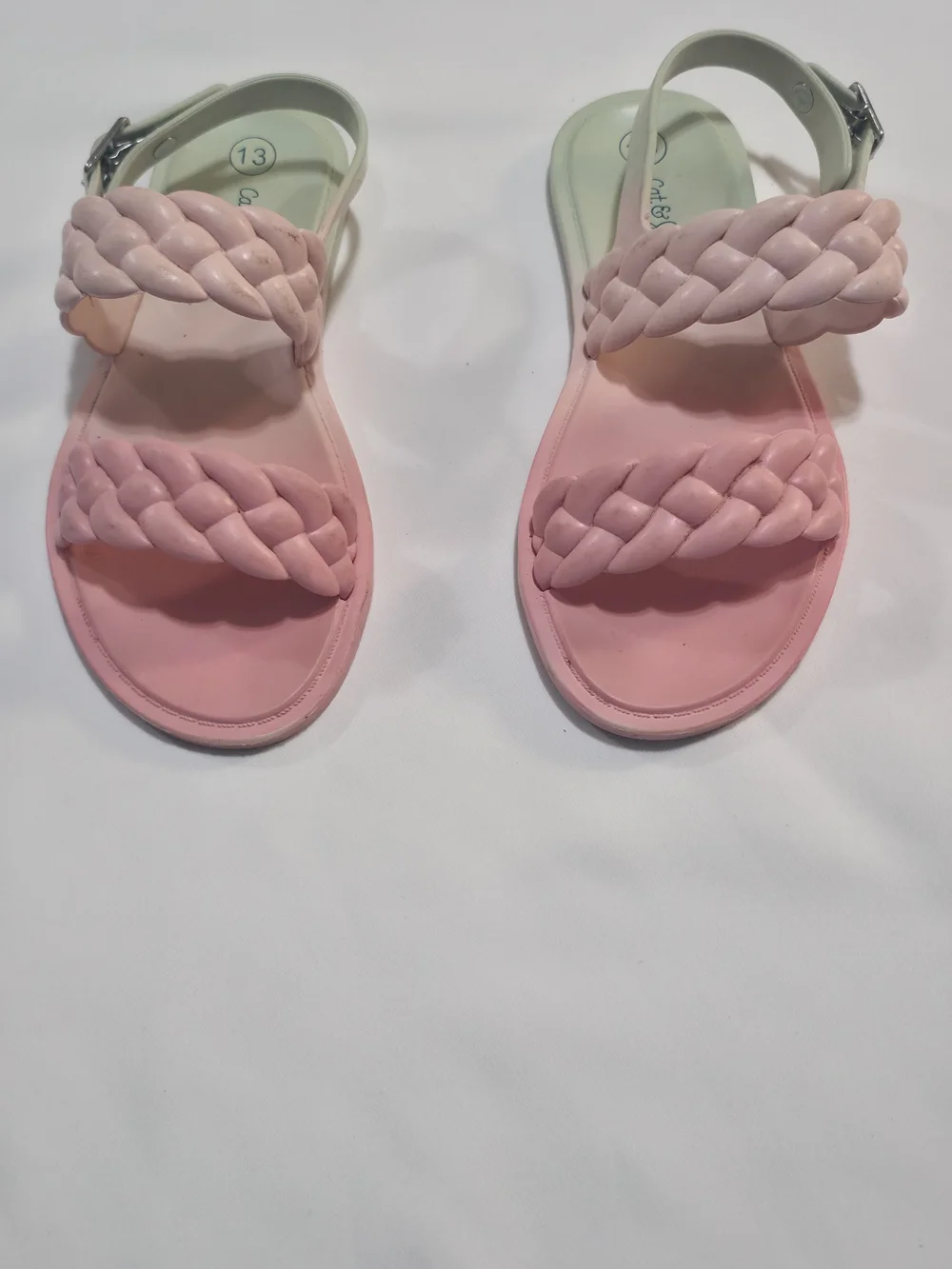 Cat & Jack Pastel Pink And Green Braided Strap Girls’ Sandals. Size :13